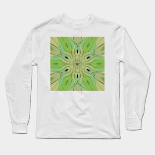 Cartoon Mandala Flower Green and Blue Long Sleeve T-Shirt